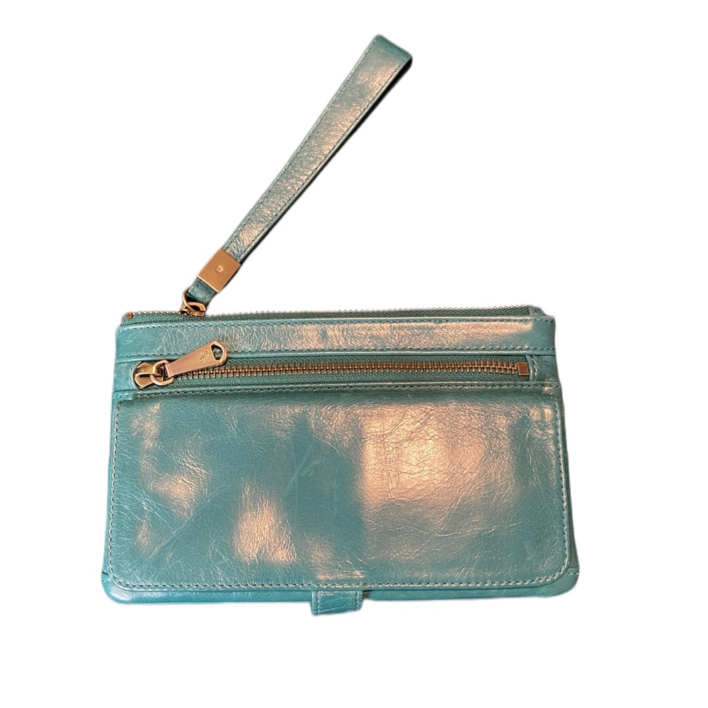 HOBO teal leather wallet wristlet